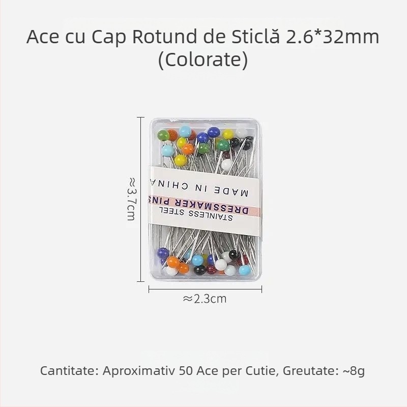 Acele de cusut cu capete mari, perle colorate pentru poziționare și modelare a hainelor