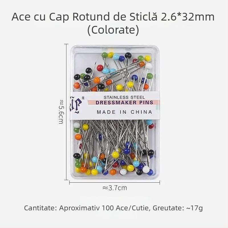 Acele de cusut cu capete mari, perle colorate pentru poziționare și modelare a hainelor