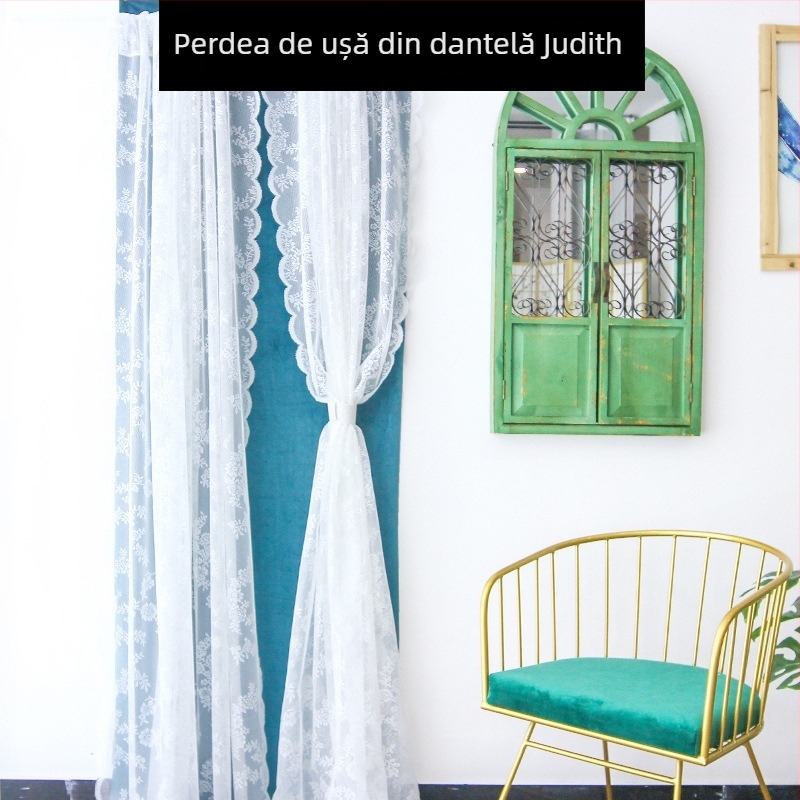 Cortină de ușă din dantelă, stil franțuzesc, dormitor romantic, model floral, voal transparent