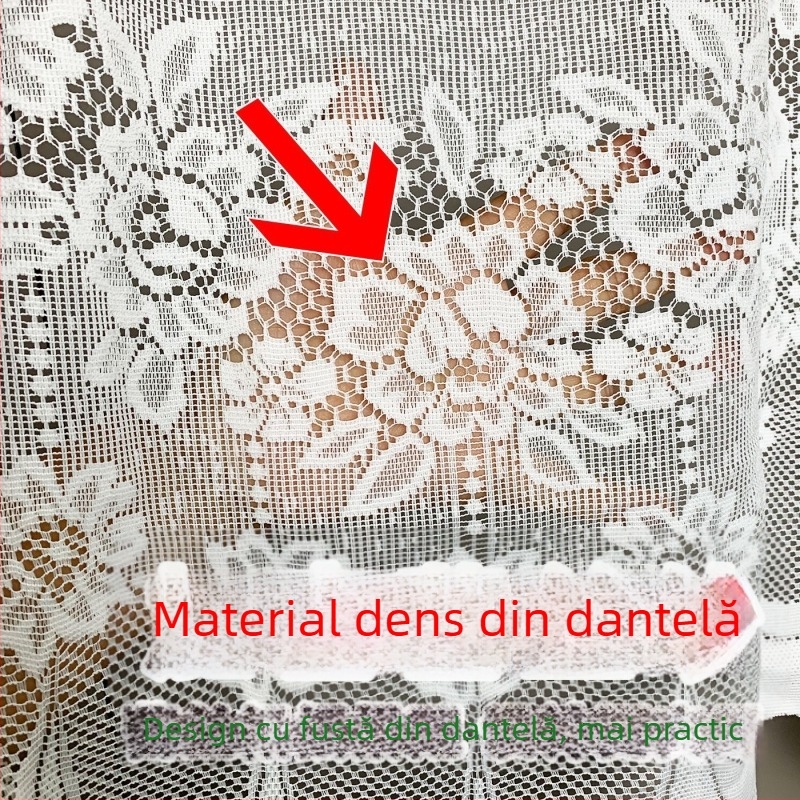 Cortină scurtă pentru ușă cu dantelă, cu tijă telescopică – perdea despărțitoare de jumătate de lungime pentru dormitor, bucătărie și baie