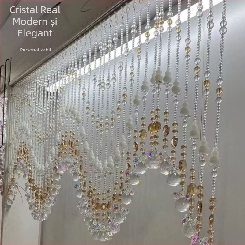 Perdea albă de mărgele din cristal, în formă de dovleac, pentru ușă – perdea de separare din cristal, cu aspect ondulat, pentru sufragerie și dormitor
