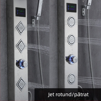 Panou de duș montat pe perete din oțel inox 304 cu afișaj digital și lampă LED
