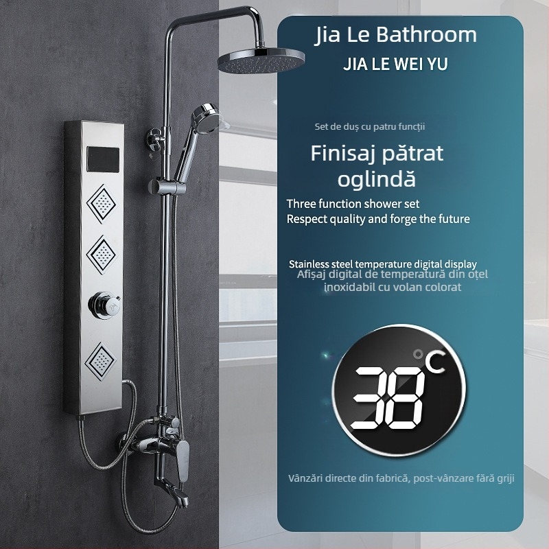 Panou de duș montat pe perete din oțel inox 304 cu afișaj digital și lampă LED