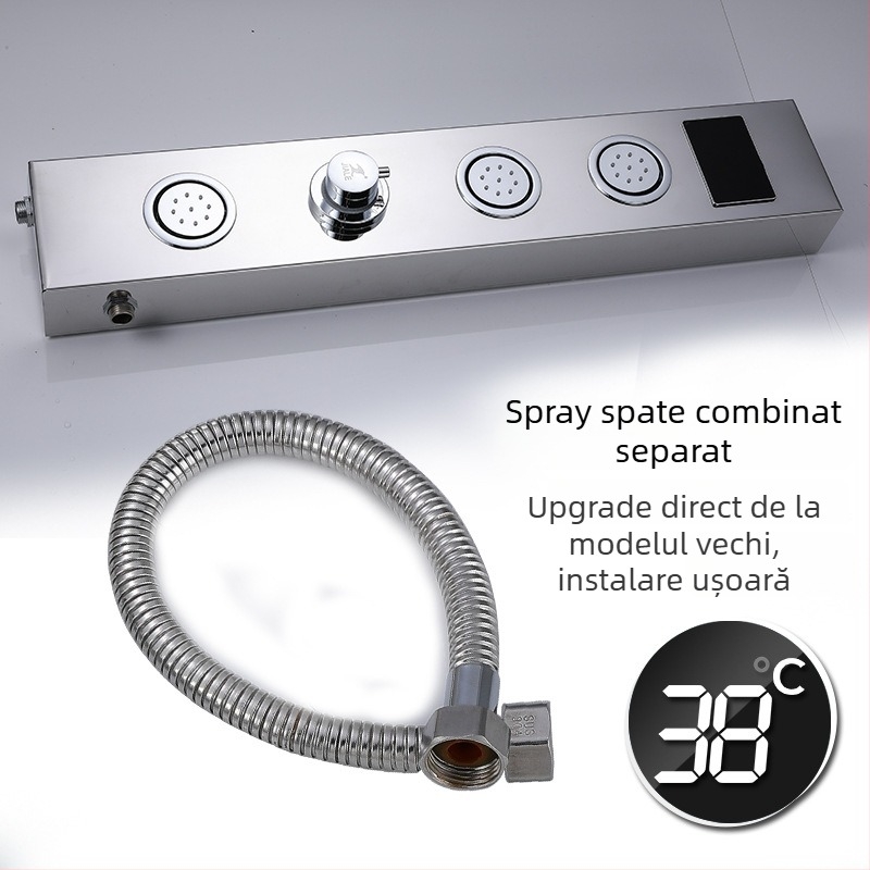 Panou de duș montat pe perete din oțel inox 304 cu afișaj digital și lampă LED