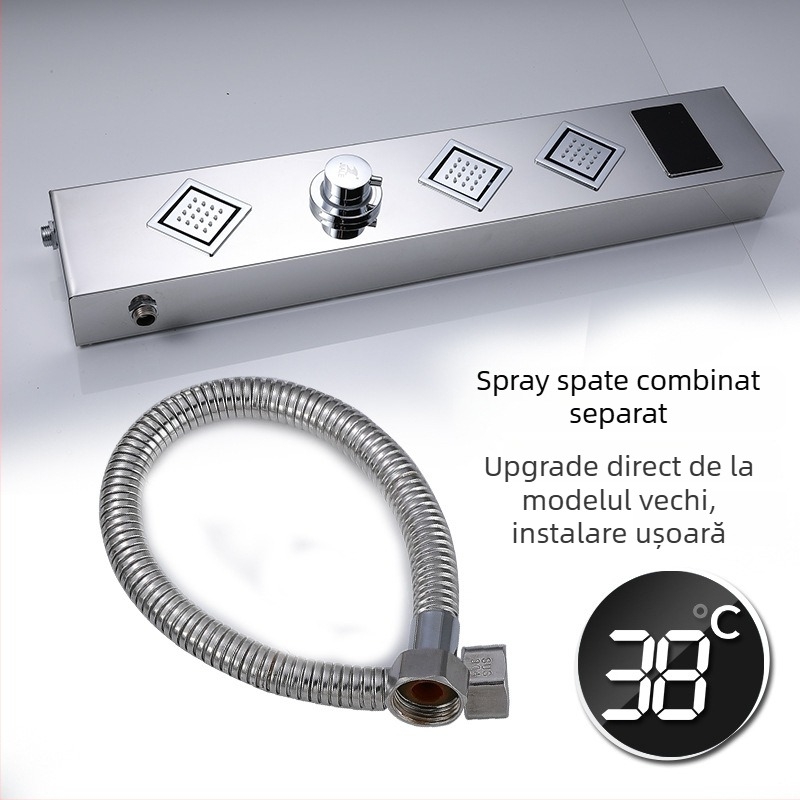 Panou de duș montat pe perete din oțel inox 304 cu afișaj digital și lampă LED
