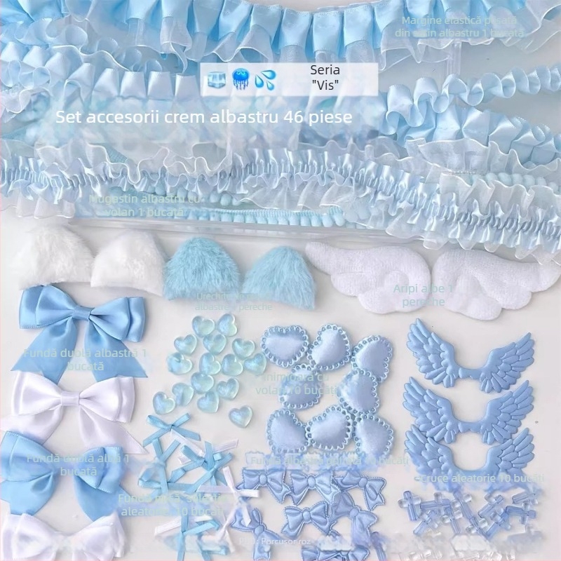 Set de accesorii din dantelă pentru DIY: decorațiuni pentru urechi, haine de păpui și suport pentru carduri – făcut manual