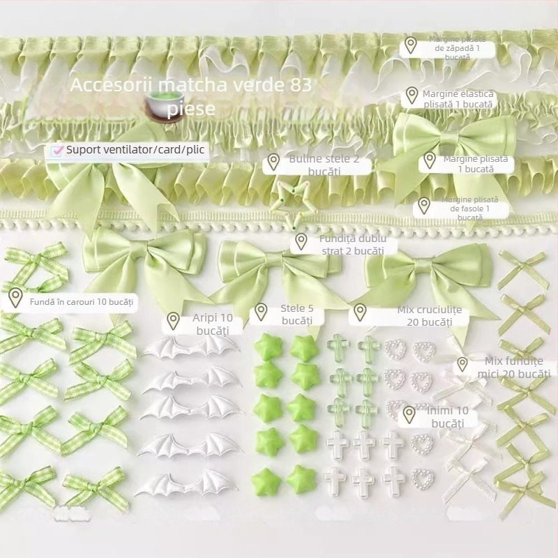 Set de accesorii din dantelă pentru DIY: decorațiuni pentru urechi, haine de păpui și suport pentru carduri – făcut manual