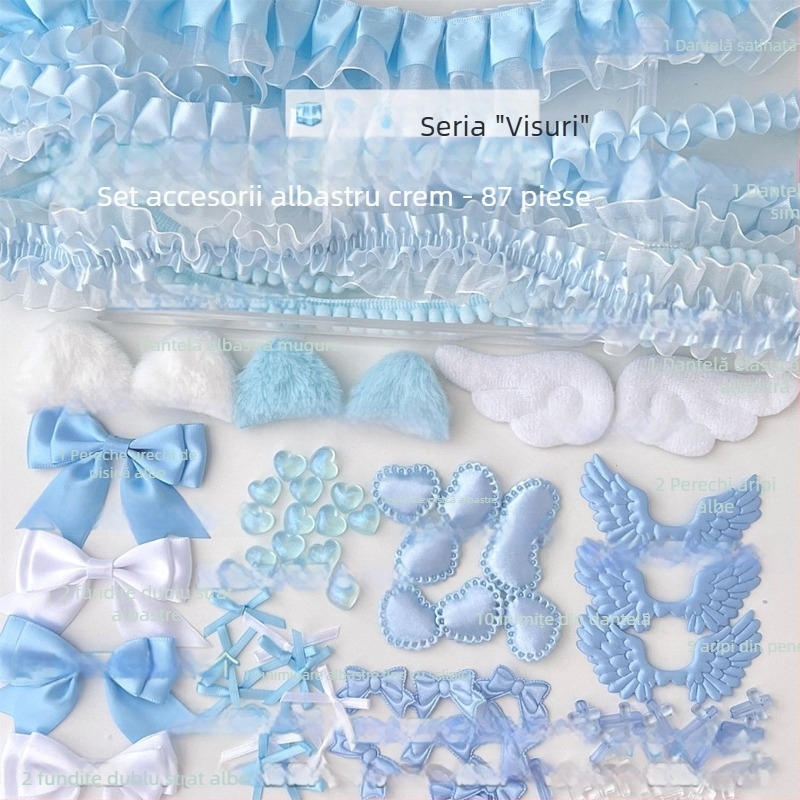 Set de accesorii din dantelă pentru DIY: decorațiuni pentru urechi, haine de păpui și suport pentru carduri – făcut manual