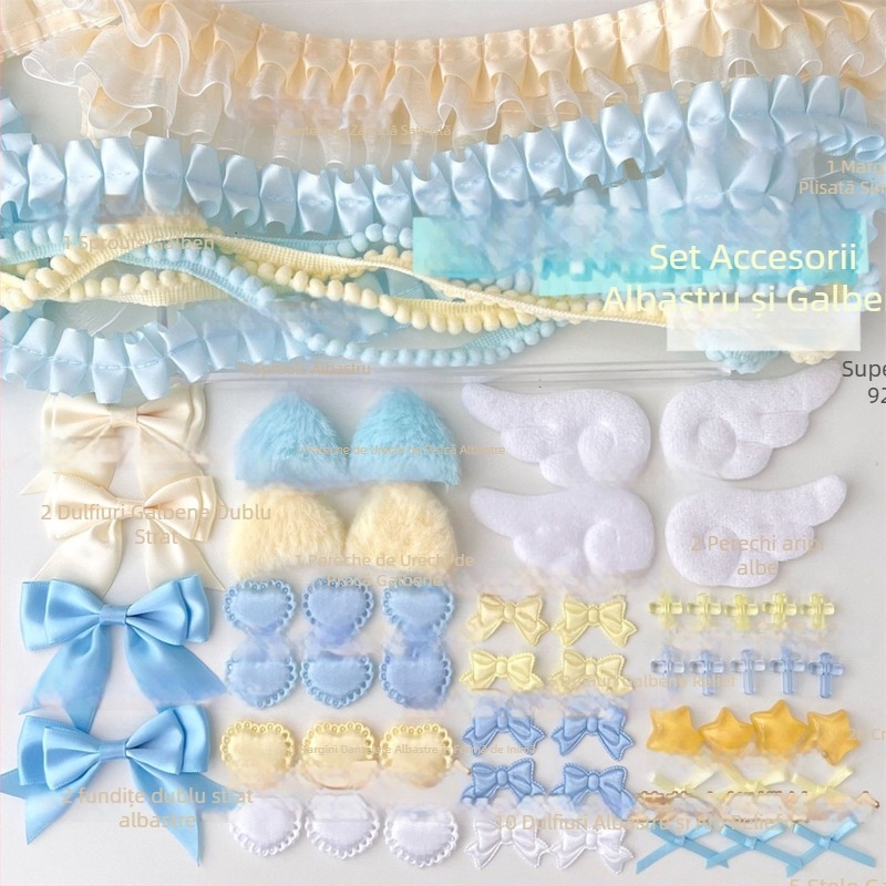 Set de accesorii din dantelă pentru DIY: decorațiuni pentru urechi, haine de păpui și suport pentru carduri – făcut manual