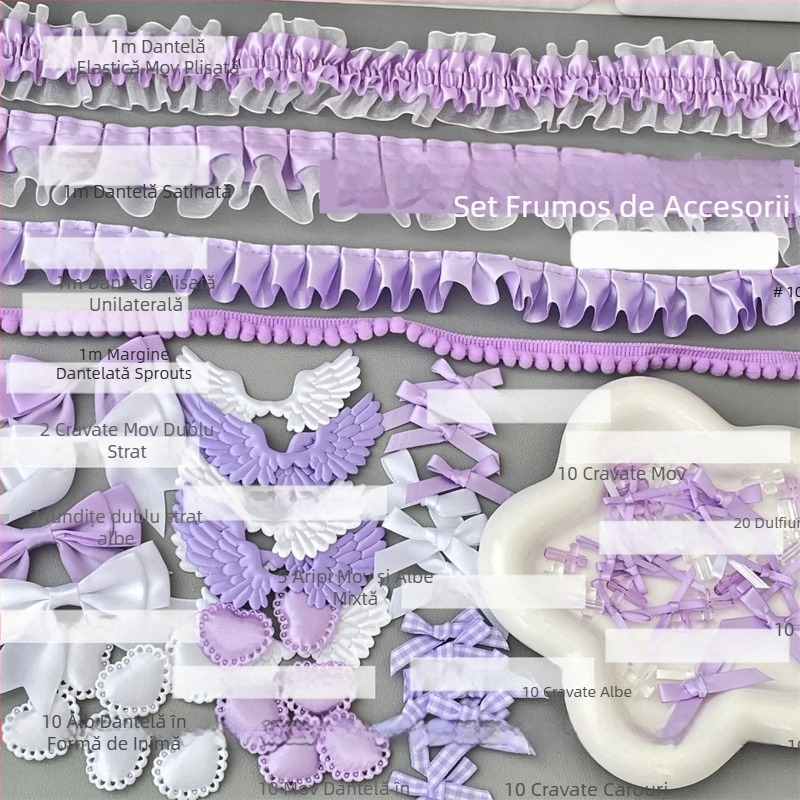 Set de accesorii din dantelă pentru DIY: decorațiuni pentru urechi, haine de păpui și suport pentru carduri – făcut manual