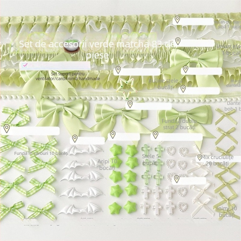 Set de accesorii din dantelă pentru DIY: decorațiuni pentru urechi, haine de păpui și suport pentru carduri – făcut manual