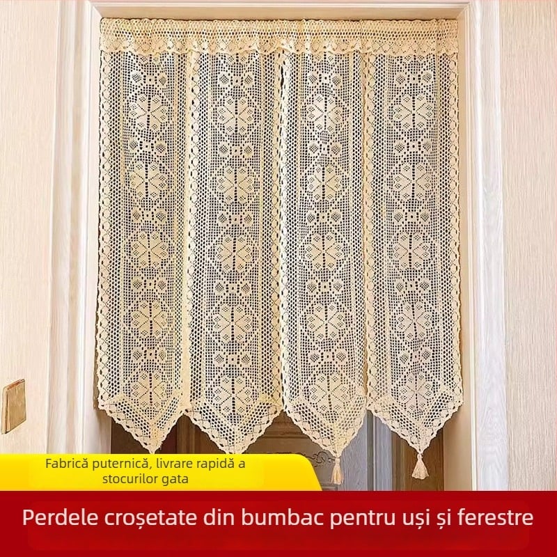 Perdea pentru ușă croșetată, dantelă, semi-draperie pentru bucătărie și intrare, stil Boem