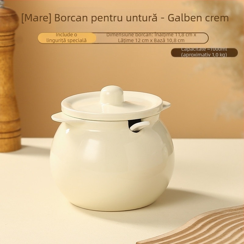 Recipient ceramic pentru grăsimea de porc, cu filtru, rezistent la temperaturi înalte, mare capacitate pentru condimente și ulei, recipient pentru ulei de ardei