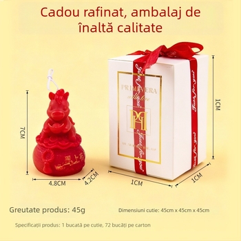 Lampă de unt roșie pentru Zeul Bogăției, lumânare religioasă realizată manual, în formă de animal, cu litere aurii – cadou pentru Anul Calului