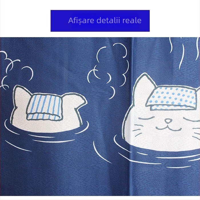 Draperie pentru ușă din material, în stil japonez, cu imprimare de pisică în motiv onsen