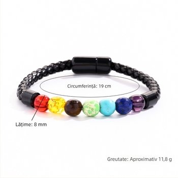 Brățară cu mărgele de 8 mm din piatră ochi de tigru, imitativă, cu închidere magnetică din oțel inoxidabil și șnur din piele
