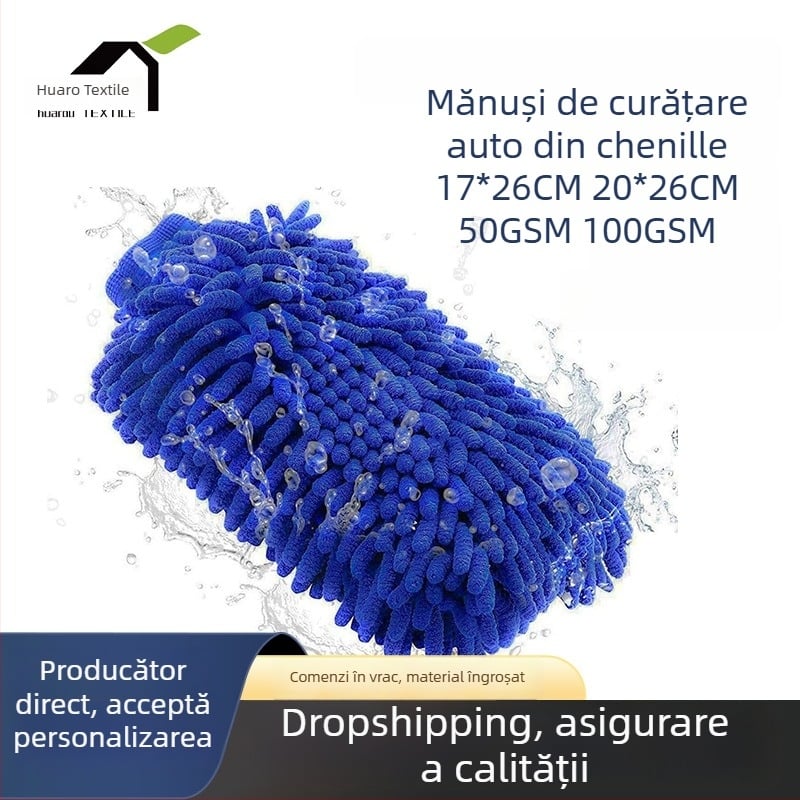 Mănuși Chenille pentru spălat auto, două fețe, cu prosop microfibră pentru curățarea vehiculului