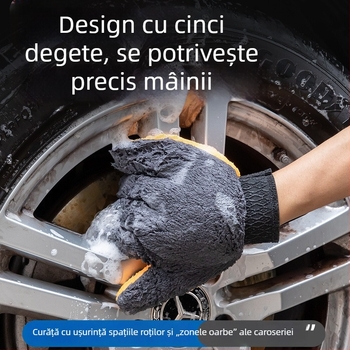 Mănuși de spălat auto din coral fleece, cu cinci degete, nu lasă urme, cârpa de curățare a prafului în formă de labă de urs