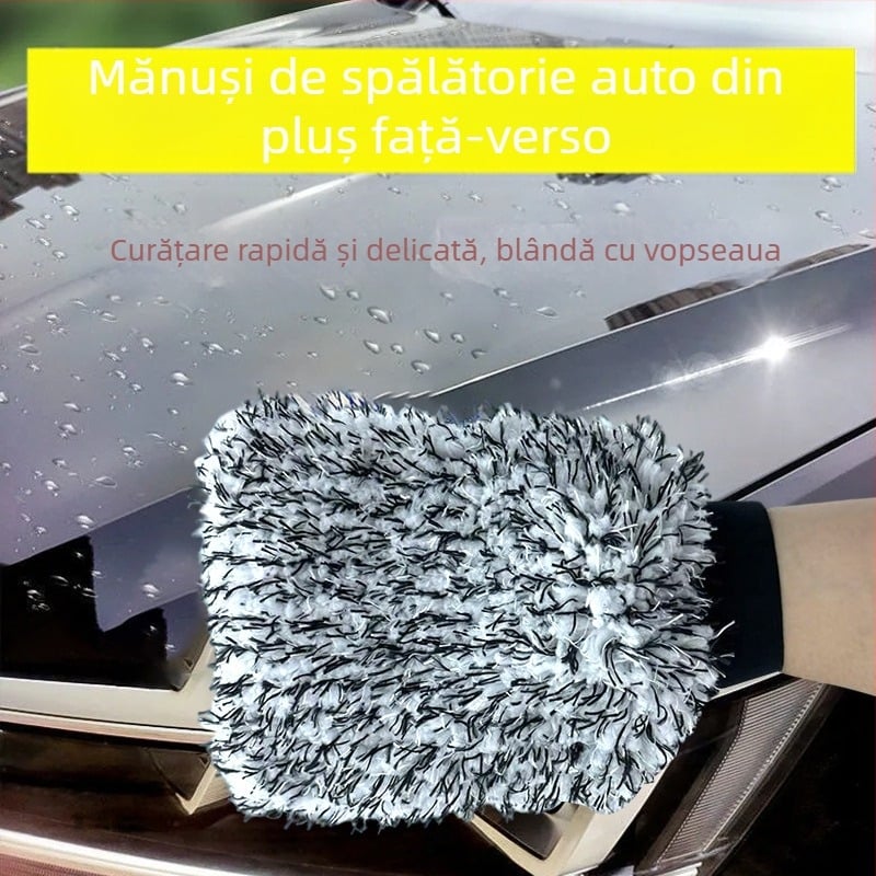 Mănuși pentru spălat mașini, cu față dublă din microfibră îngroșată, fibre ultra-fine, velur coral pentru îndepărtarea prafului