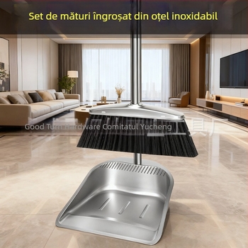 Set mătură din oțel inoxidabil gros cu paletă pentru gunoi – pentru interior și exterior