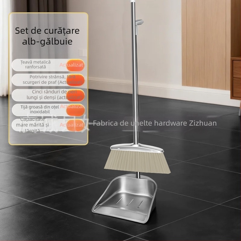 Set mătură din oțel inoxidabil gros cu paletă pentru gunoi – pentru interior și exterior