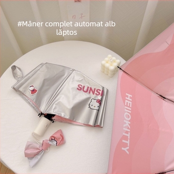 Umbrelă automată pentru soare și ploaie, cu protecție UV, design desen animat, cupolă din două straturi îngroșată
