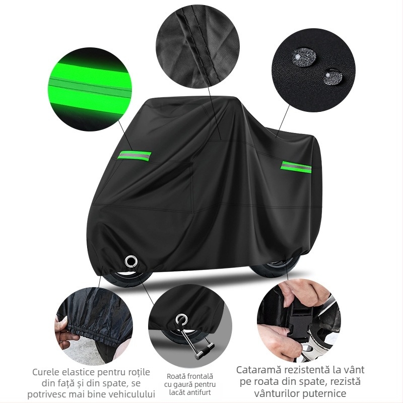 Husă pentru motocicletă cu bandă reflectorizantă, impermeabilă, protecție UV, pentru motociclete și vehicule electrice