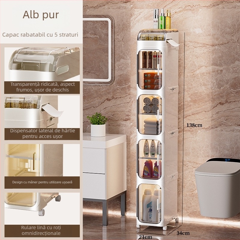 Dulap de depozitare îngust pentru bucătărie și baie, cu mai multe etaje, spații de depozitare versatile, capacitate mare