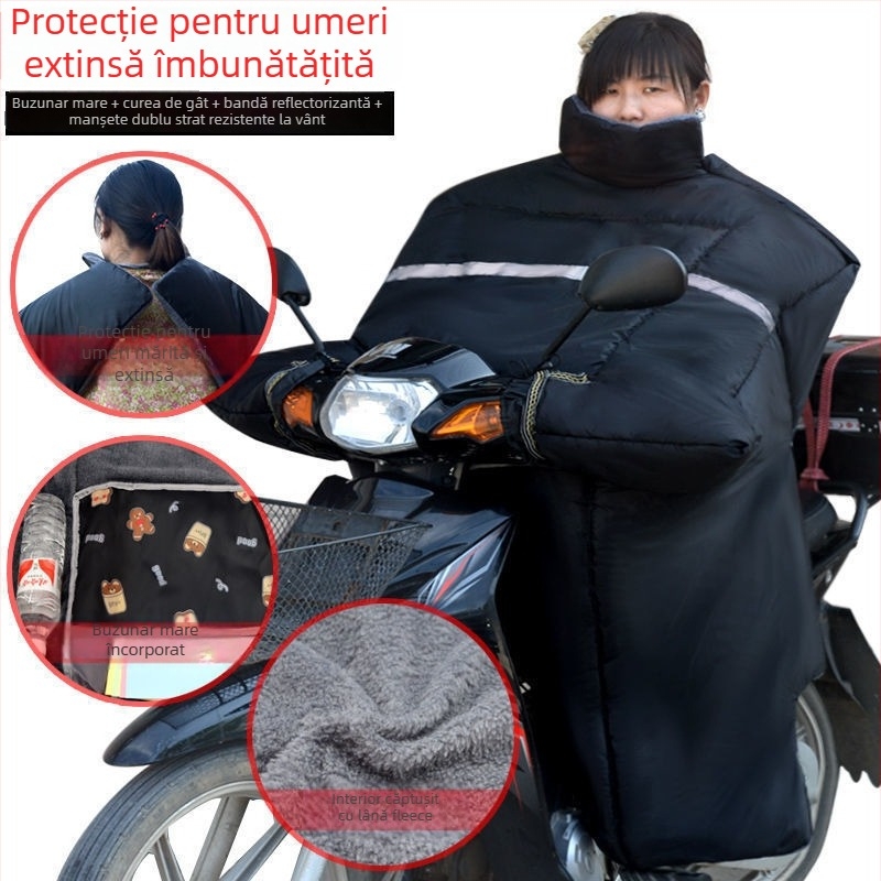 Husă de protecție împotriva vântului pentru motocicletă, căptușită cu fleece, pentru cadru curbat