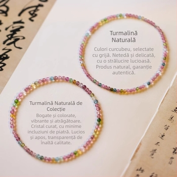 Brățară naturală cu turmalin și cristale: ametist, cuarț roz, agat și jad – șnur cu mărgele extrem de fine