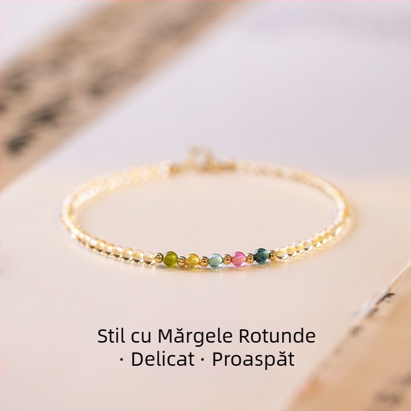 Brățară naturală cu turmalin și cristale: ametist, cuarț roz, agat și jad – șnur cu mărgele extrem de fine