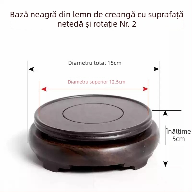 Bază rotativă din abanos, cu ornament sculptat, suport pentru ghiveci și vază din piatră