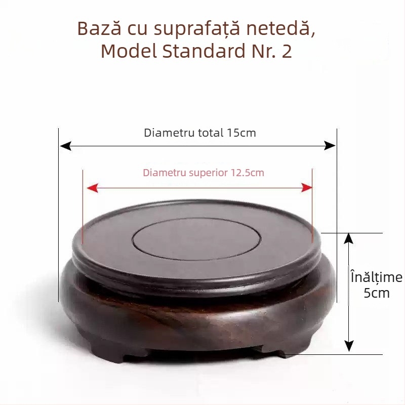 Bază rotativă din abanos, cu ornament sculptat, suport pentru ghiveci și vază din piatră