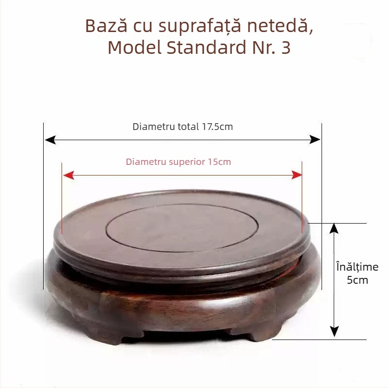 Bază rotativă din abanos, cu ornament sculptat, suport pentru ghiveci și vază din piatră