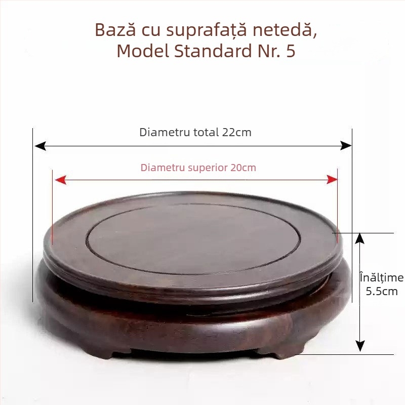 Bază rotativă din abanos, cu ornament sculptat, suport pentru ghiveci și vază din piatră