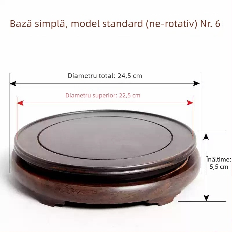 Bază rotativă din abanos, cu ornament sculptat, suport pentru ghiveci și vază din piatră