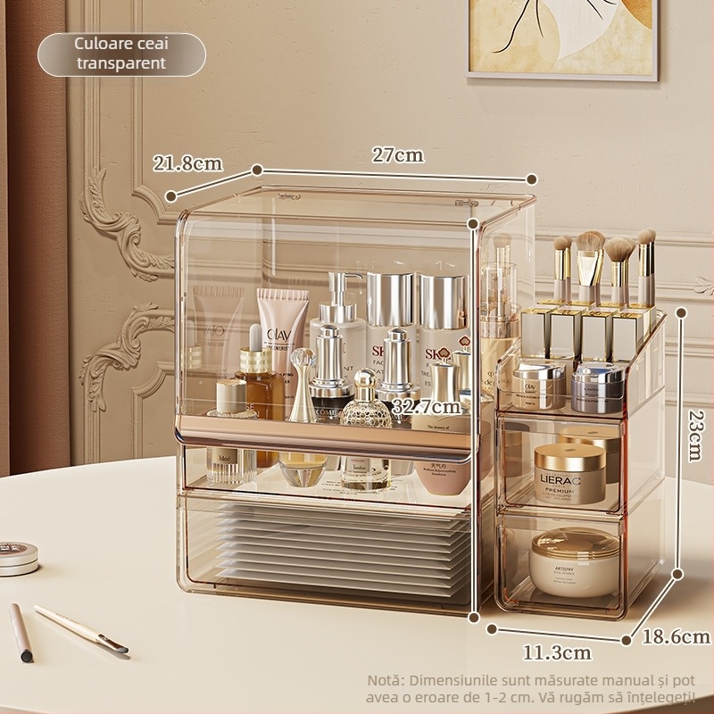 Organizator cosmetic din acril transparent pentru birou – suport pentru ruj și produse cosmetice