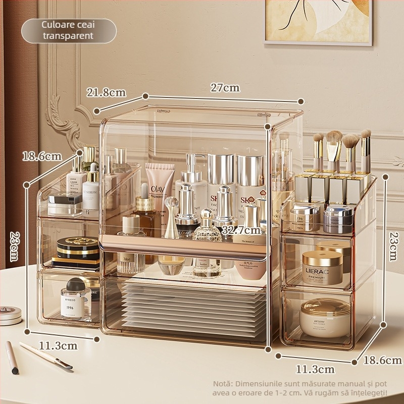 Organizator cosmetic din acril transparent pentru birou – suport pentru ruj și produse cosmetice