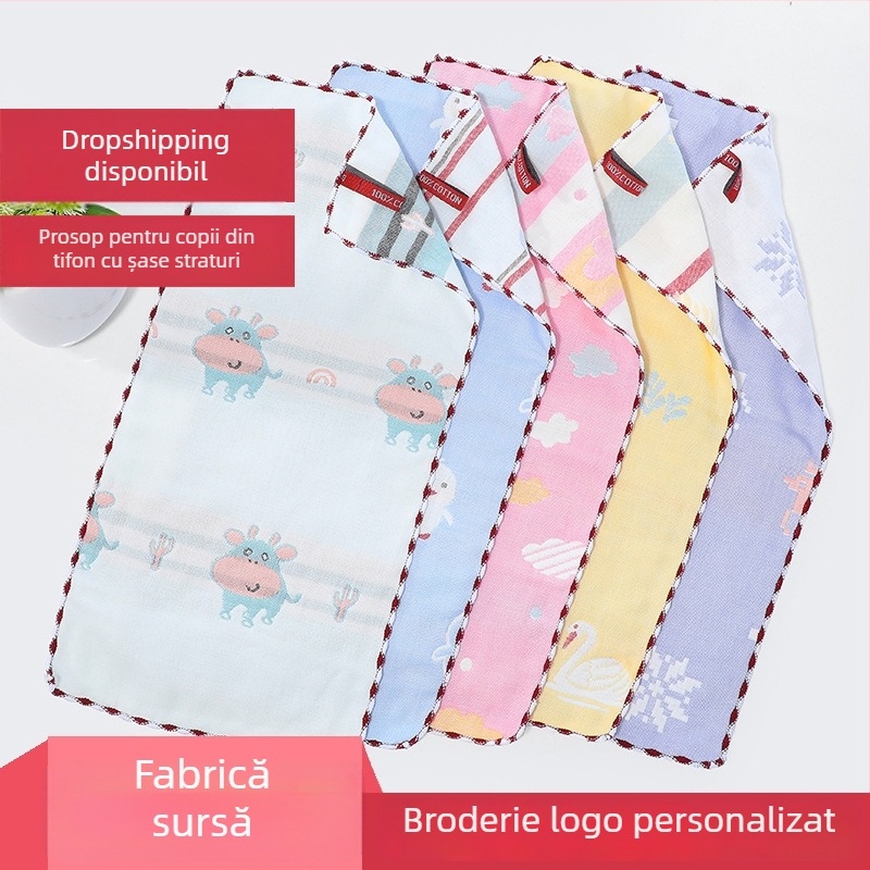 Prosop de față pentru bebeluși din tifon jacquard cu 6 straturi, din bumbac, 25x50 cm