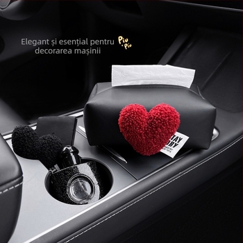 Cutie de șervete auto din pluș, în formă de inimă, pentru cotieră și consola centrală – aspect premium