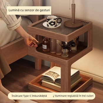 Noptieră din lemn masiv, stil modern minimalist, cu spațiu de depozitare pentru dormitor