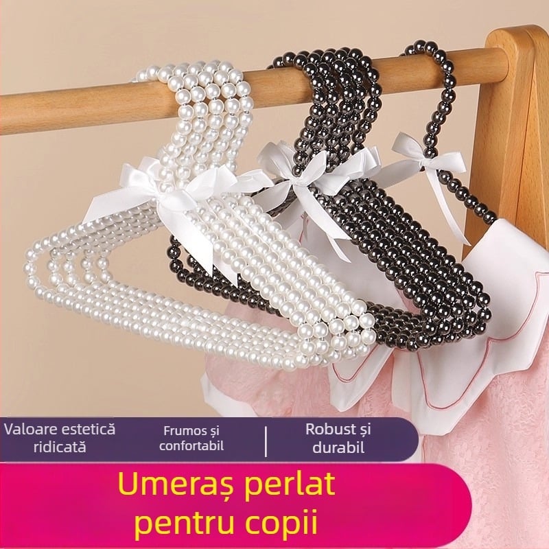 Umerașe pentru copii cu perle și fundă, lux discret, anti-derapare, mini umerașe pentru haine