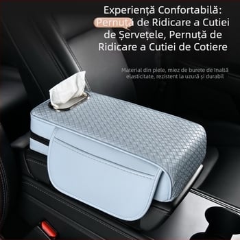 Padă pentru consola centrală a mașinii, cu buzunar de depozitare, cutie pentru șervețele și compartiment înălțit – 3 în 1