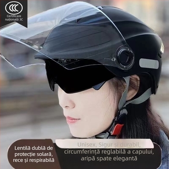 Cască half-helmet cu vizieră dublă, certificare GB811-2022B pentru biciclete electrice