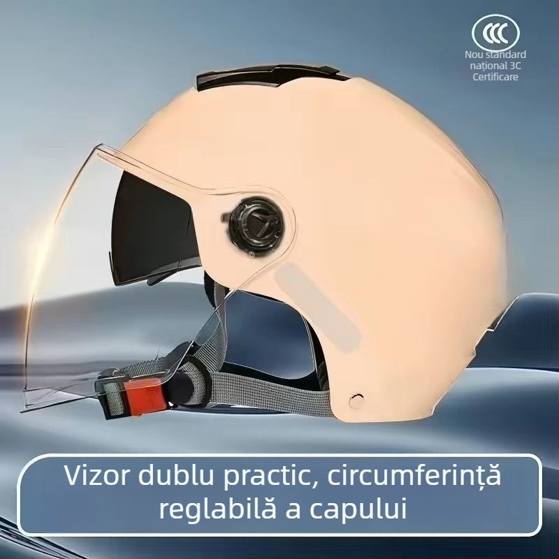 Cască half-helmet cu vizieră dublă, certificare GB811-2022B pentru biciclete electrice
