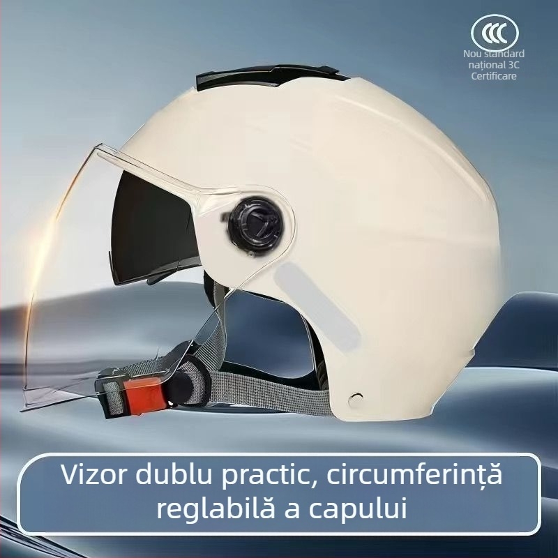 Cască half-helmet cu vizieră dublă, certificare GB811-2022B pentru biciclete electrice
