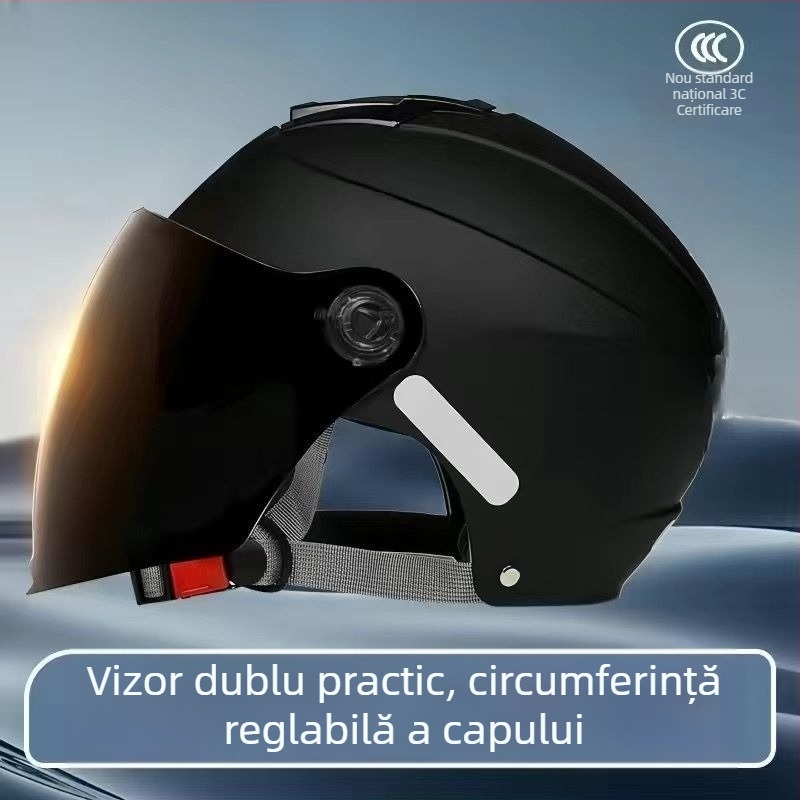 Cască half-helmet cu vizieră dublă, certificare GB811-2022B pentru biciclete electrice