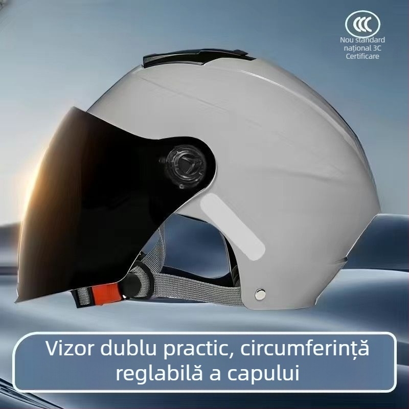 Cască half-helmet cu vizieră dublă, certificare GB811-2022B pentru biciclete electrice