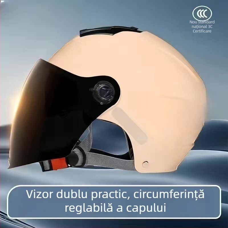 Cască half-helmet cu vizieră dublă, certificare GB811-2022B pentru biciclete electrice