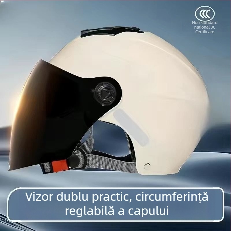 Cască half-helmet cu vizieră dublă, certificare GB811-2022B pentru biciclete electrice